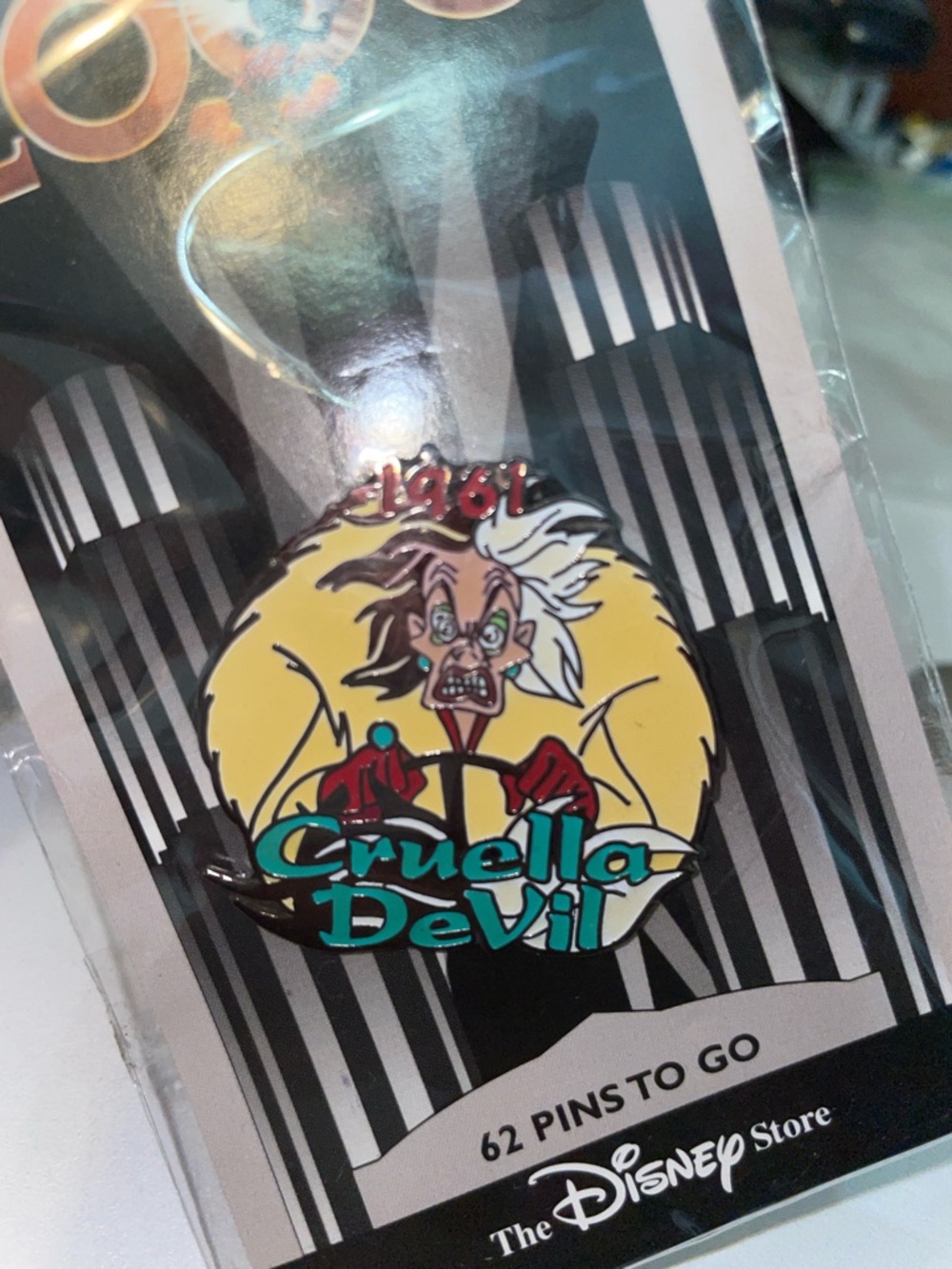 Disney Cruella DeVil Enamel Pin - Yellow, White, Black, Red, Teal